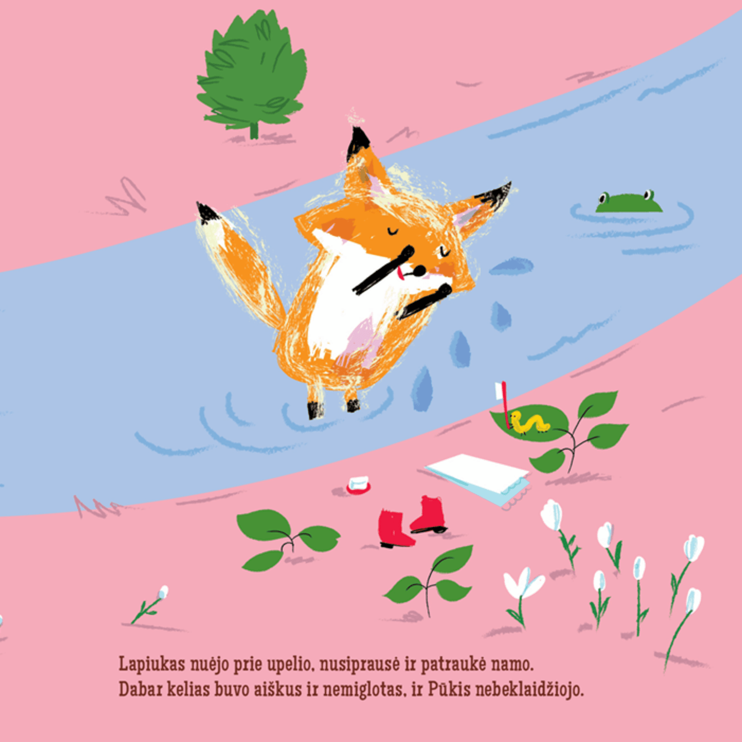 lapiukas maudosi upelyje ir valosi dantukus