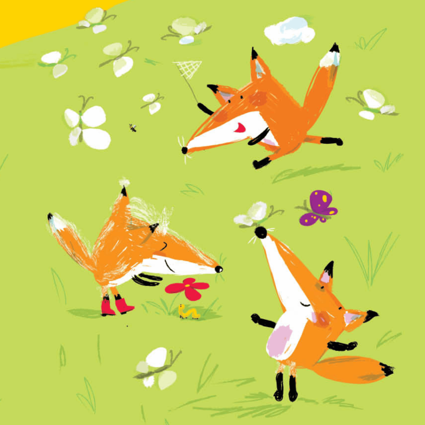 trys lapiukai zaidzia pievoje