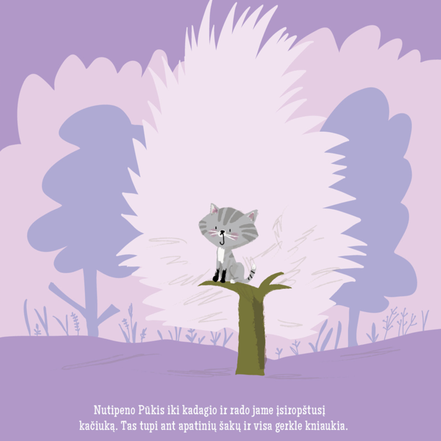 katinas ant medzio sakos
